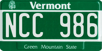 VT license plate NCC986