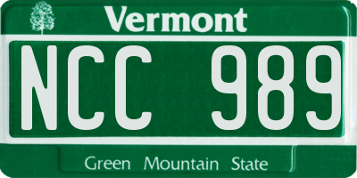 VT license plate NCC989