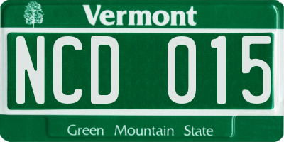 VT license plate NCD015