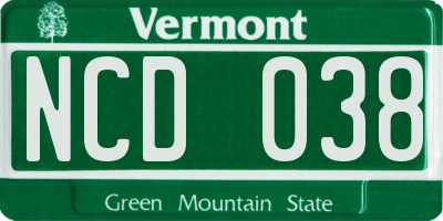 VT license plate NCD038