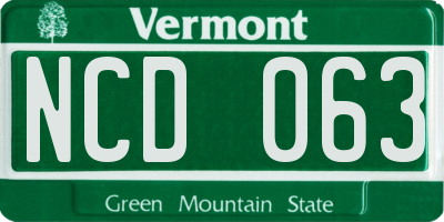 VT license plate NCD063