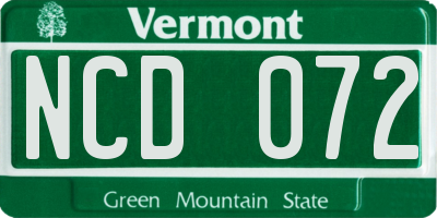 VT license plate NCD072