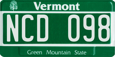 VT license plate NCD098