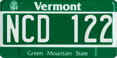 VT license plate NCD122