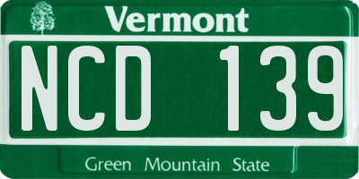 VT license plate NCD139