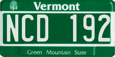 VT license plate NCD192