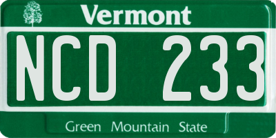 VT license plate NCD233