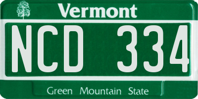 VT license plate NCD334
