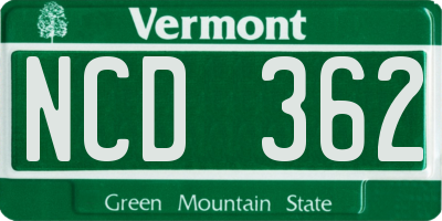 VT license plate NCD362