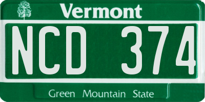 VT license plate NCD374