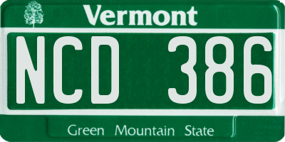 VT license plate NCD386