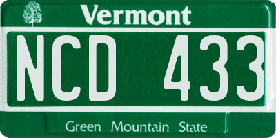 VT license plate NCD433
