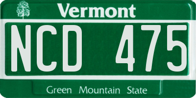 VT license plate NCD475