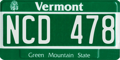 VT license plate NCD478