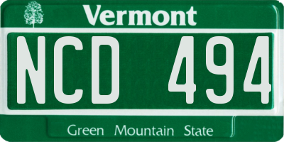 VT license plate NCD494