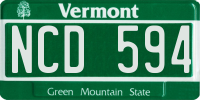 VT license plate NCD594