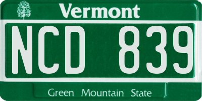 VT license plate NCD839