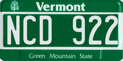 VT license plate NCD922