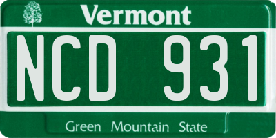 VT license plate NCD931