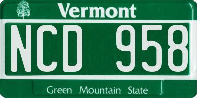 VT license plate NCD958