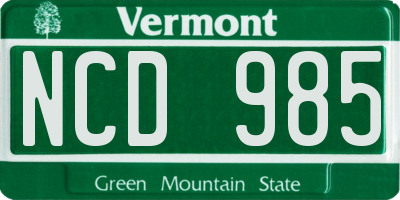 VT license plate NCD985