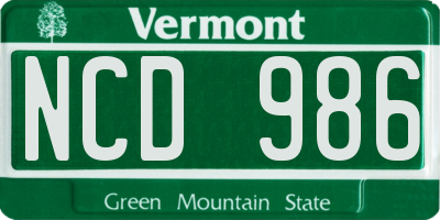 VT license plate NCD986