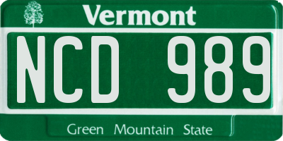 VT license plate NCD989