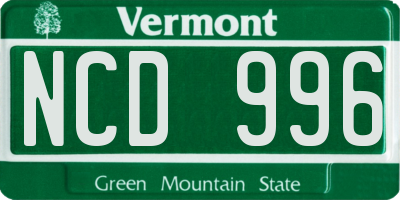 VT license plate NCD996