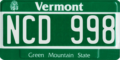 VT license plate NCD998