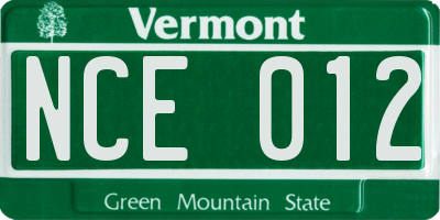 VT license plate NCE012