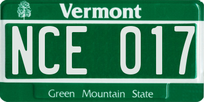 VT license plate NCE017