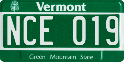 VT license plate NCE019