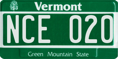 VT license plate NCE020