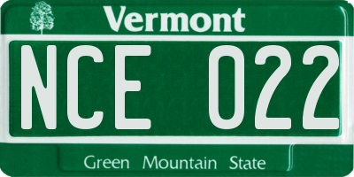 VT license plate NCE022