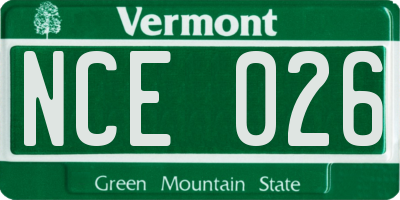 VT license plate NCE026