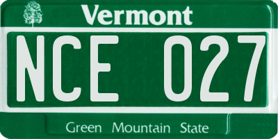 VT license plate NCE027