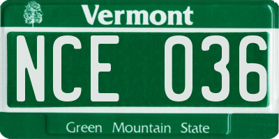 VT license plate NCE036