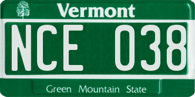 VT license plate NCE038