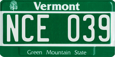 VT license plate NCE039