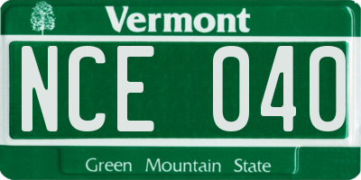 VT license plate NCE040