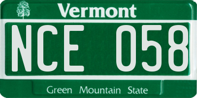 VT license plate NCE058
