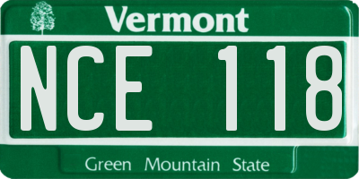 VT license plate NCE118