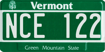 VT license plate NCE122