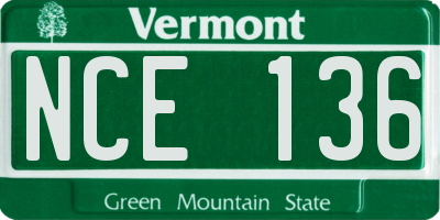 VT license plate NCE136