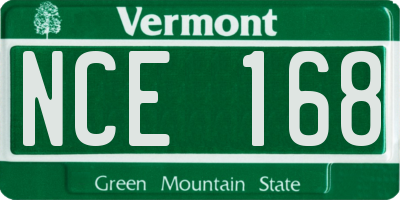VT license plate NCE168