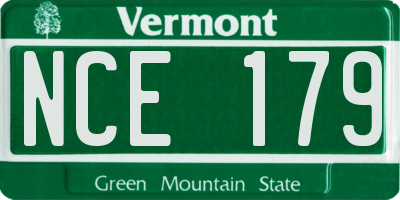 VT license plate NCE179