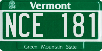 VT license plate NCE181