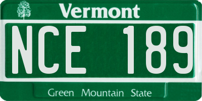VT license plate NCE189