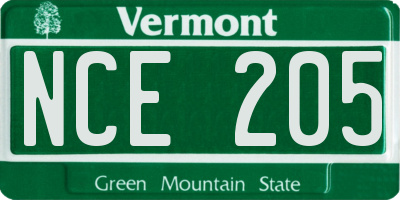 VT license plate NCE205