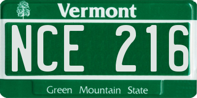 VT license plate NCE216